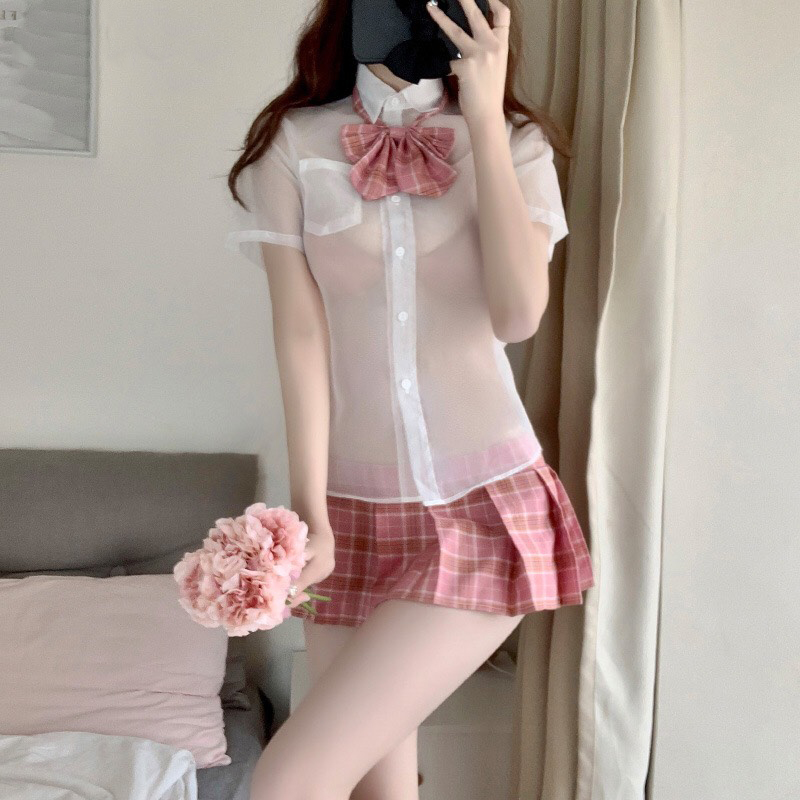 Cosplay hóa trang sơ mi tay dài kèm chân váy sexy Q606 - Áo sơ mi kèm chân váy gợi cảm - Đồ ngủ nữ quyến rũ