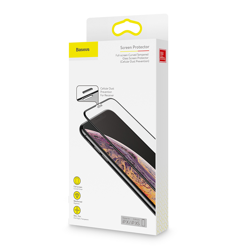 Kính cường lực 3D chống bụi, siêu bền Baseus Baseus full-screen curved tempered glass (cellular dust prevention) For iP X/XS 5.8inch - Hàng chính hãng