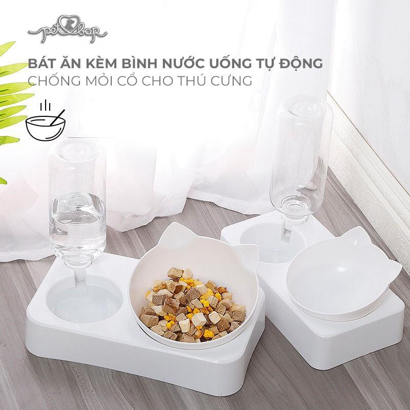 Bát ăn chống gù cho thú cưng kèm bình cấp nước tự động – Chén ăn và uống dễ thương cho chó mèo