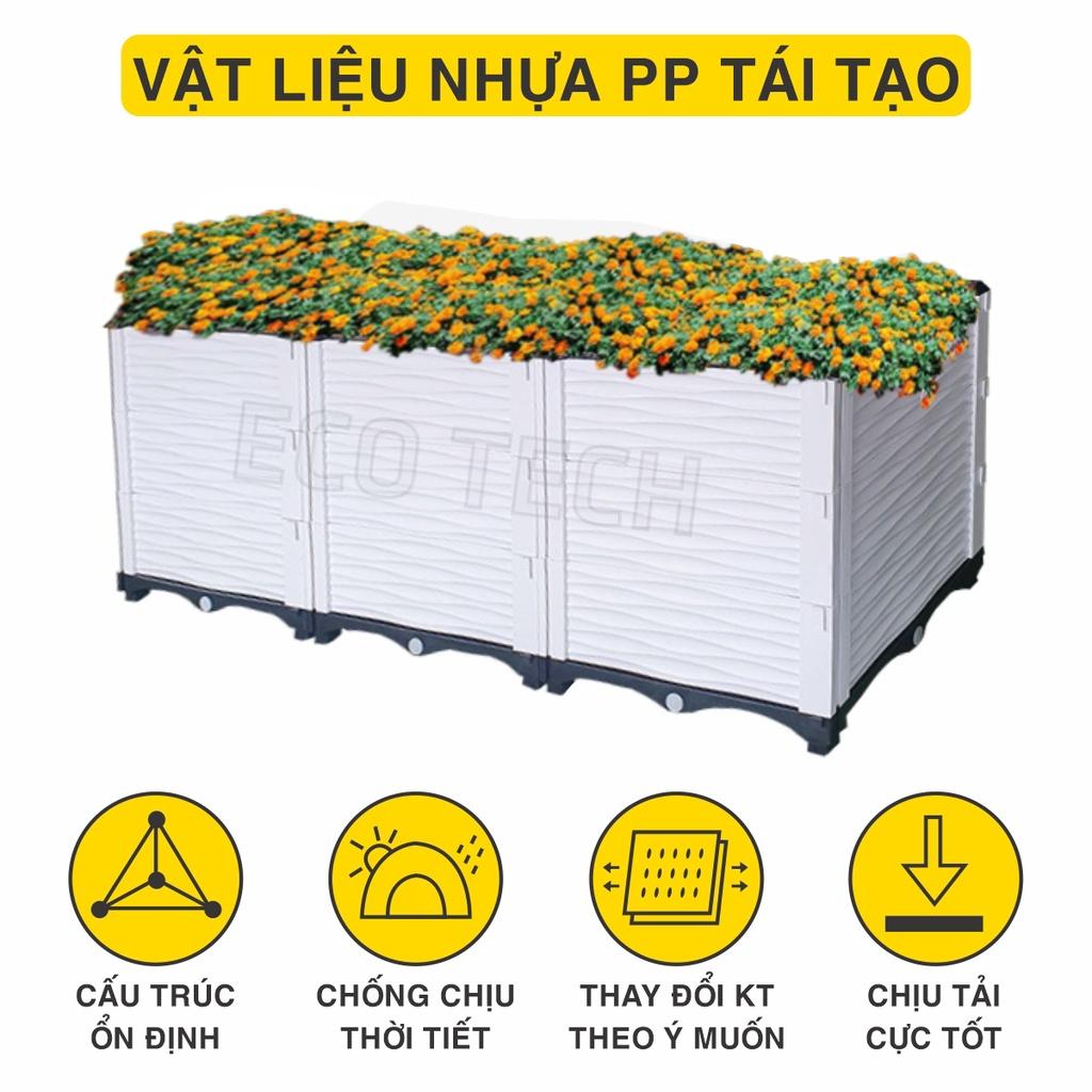 Chậu trồng rau lắp ghép. KT 150x50 cao 55 cm.Đáy thoát nước chống ngập úng.Sang trọng - Thẩm mỹ - Bền hơn 10 năm.Bảo hành 1 năm toàn quốc