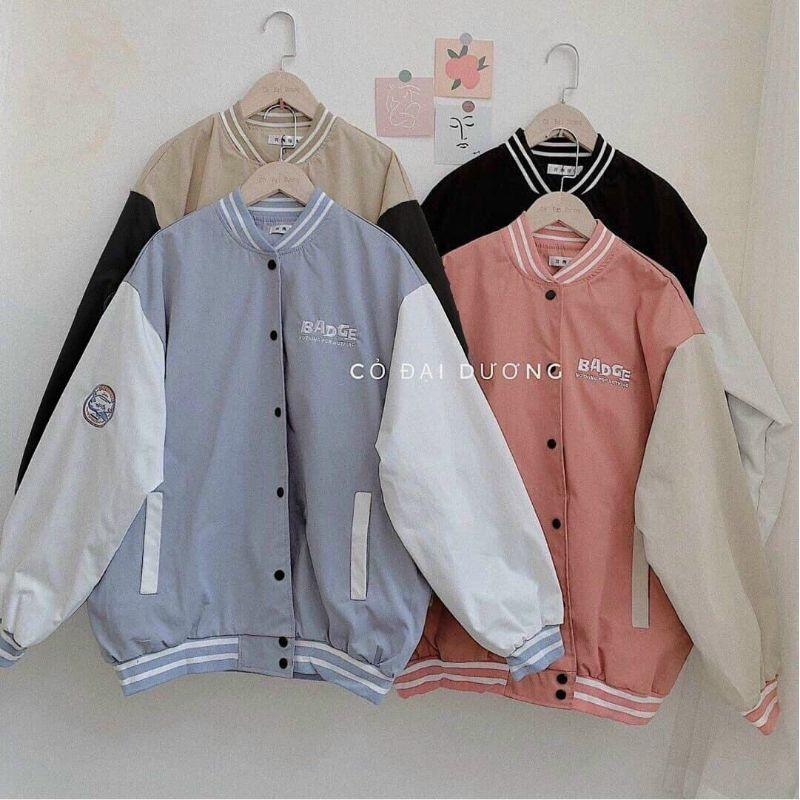 Áo khoác dù bomber logo thêu BADGE nam nữ mặc