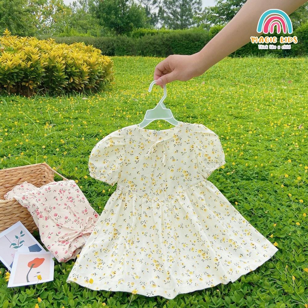 Váy xòe trẻ em hoa nhí nơ cổ xinh xắn, dễ thương dành cho bé gái từ 9-24kg