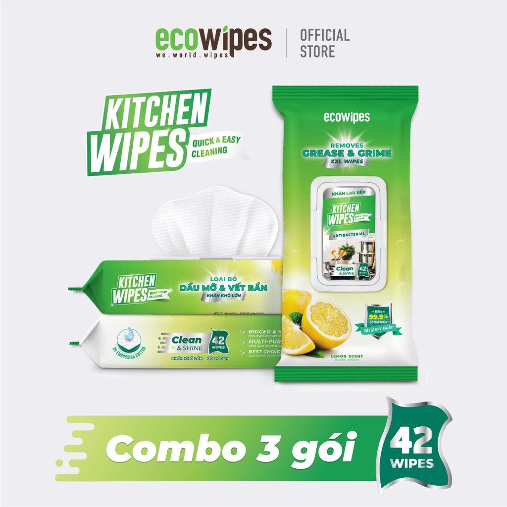 Combo 03 gói khăn giấy ướt lau bếp Kitchenwipes gói 42 tờ giúp làm sạch dầu mỡ trên nhiều bề mặt