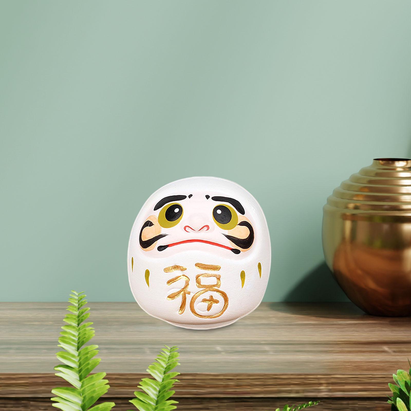 Daruma Doll Statue Craft Decorative for Table Bookshelf Decor White