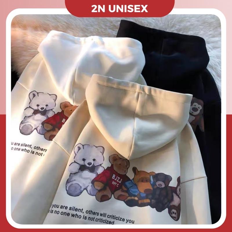 Áo khoác nỉ bông cotton dày mịn - hoodie form rộng unisex 5 gấu bông a - 2N Unisex