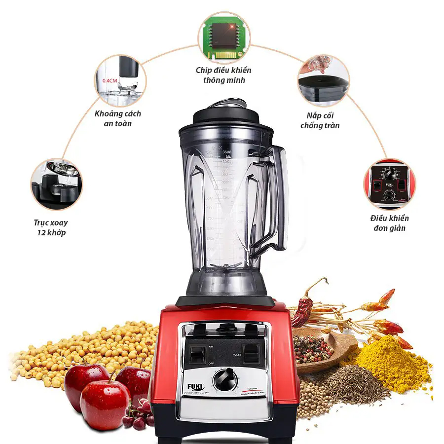 Máy xay sinh tố đậu nành công nghiệp Fuki 3000W FK-3000 (Màu đỏ) - Hàng chính hãng