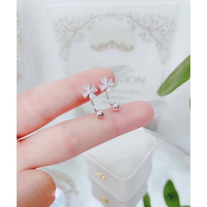 Bông tai dáng cong vặn ren , hoa tai nữ Bạc - Bạc npj