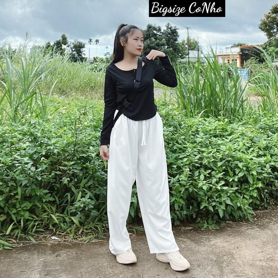 Quần suông dài xẻ tà bigsize nữ khóa kéo QK - Màu Đen