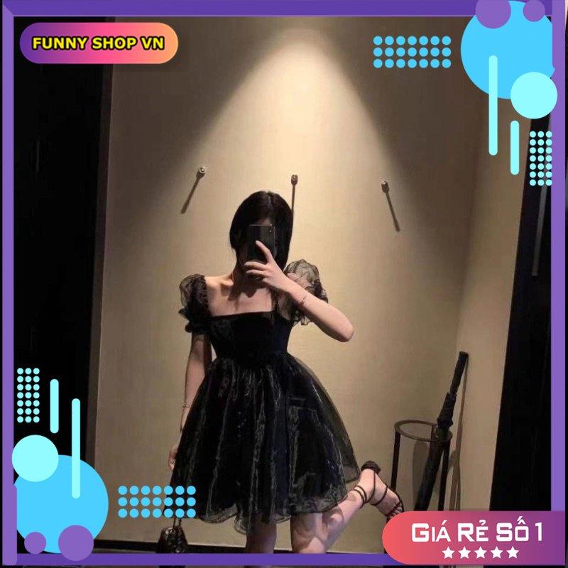 Đầm Babydoll Nữ Cổ Vuông Voan Kính Dáng Xòe Cộc Tay 2 Lớp 2 Màu Q082