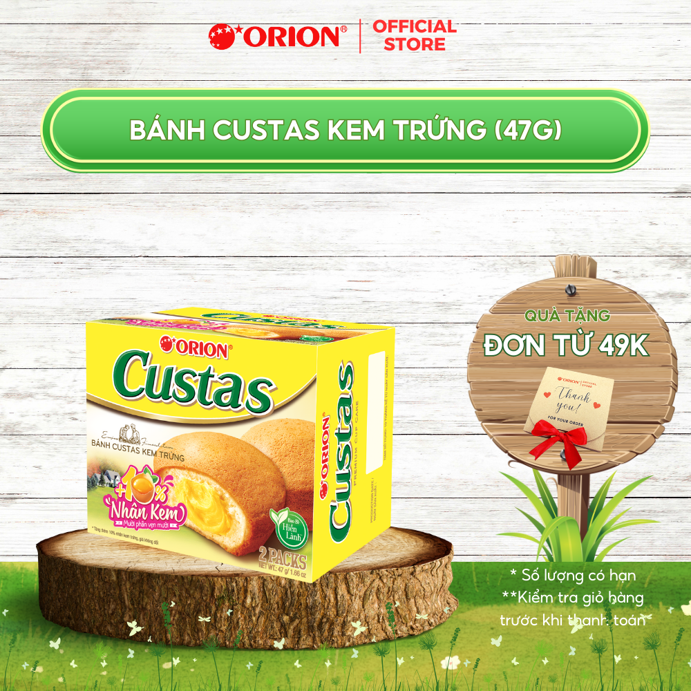 Hộp 2 gói bánh CUSTAS Orion nhân Kem BƠ TRỨNG 47g