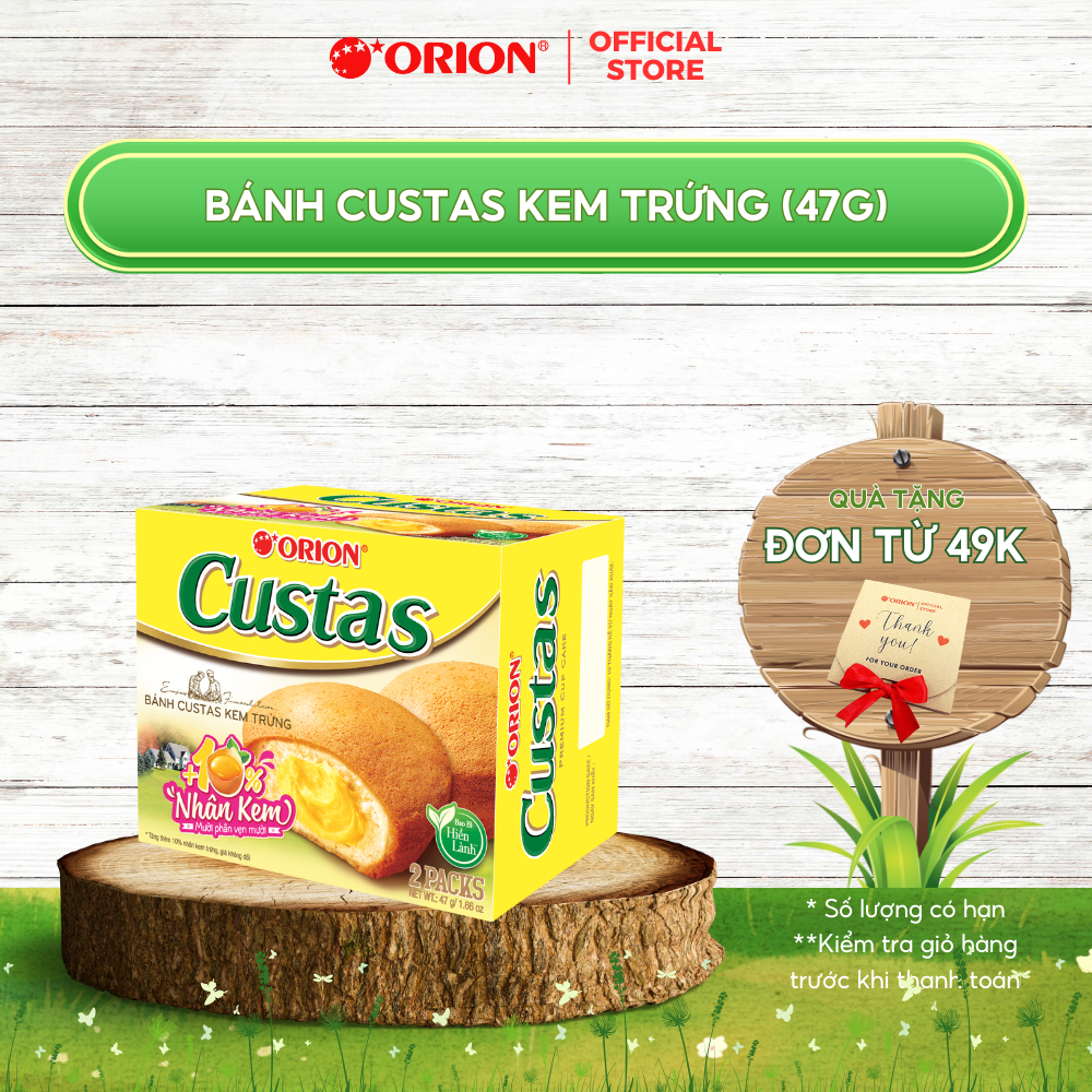 Hộp 2 gói bánh CUSTAS Orion nhân Kem BƠ TRỨNG 47g (27.5g x 2 gói/hộp)