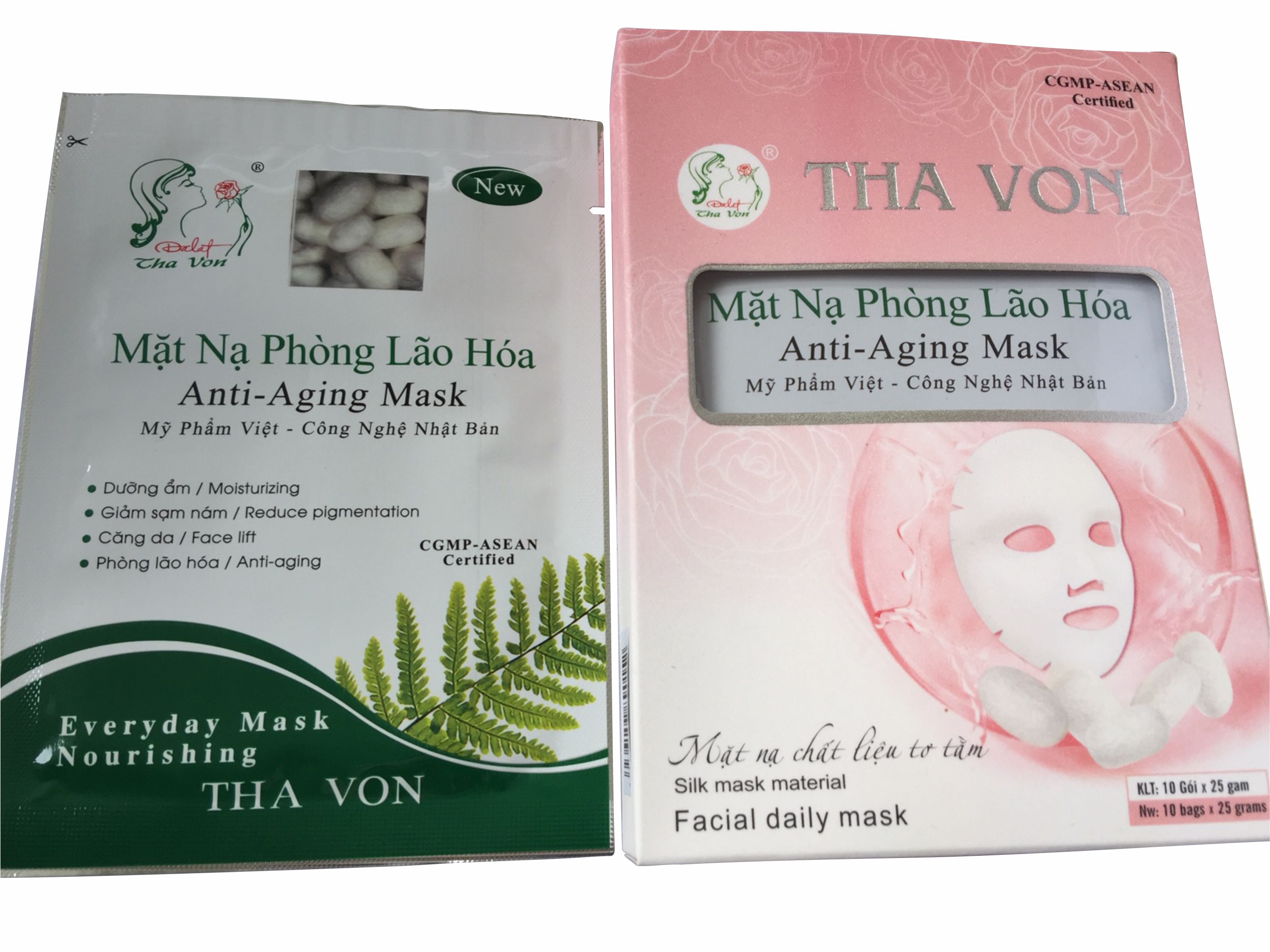 Mặt Nạ Lụa Phòng Lão Hóa  Dalat Tha Von Hộp 10 Gói chất liệu lụa