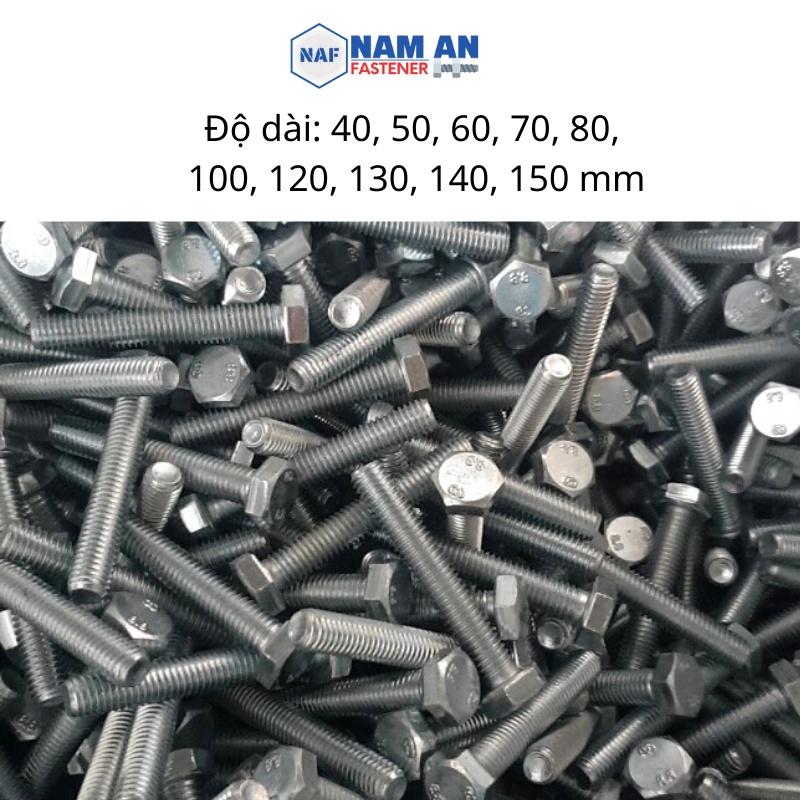 Bulong M14 cấp bền 8.8, bu lông lục giác M14, bu lông 8.8, độ dài: 40-&gt;150 mm. Màu: Đen, Vàng, Trắng