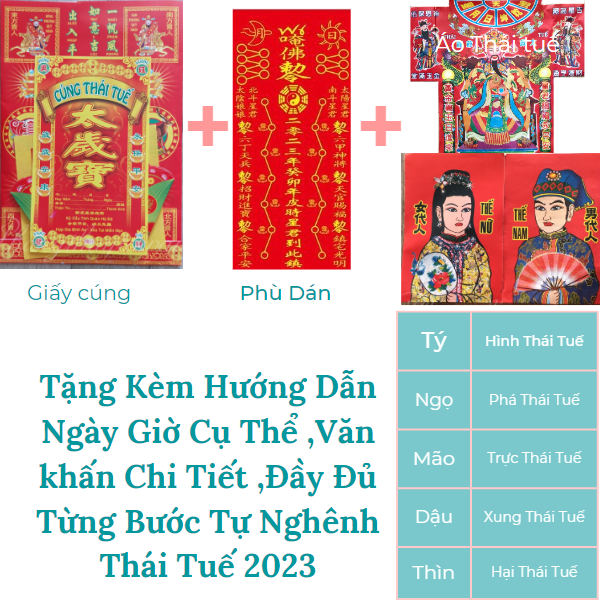 Giấy cúng THÁI TUẾ 2023(Đủ Bộ kèm Áo,Phù dán,Giấy Thế..) kèm Hướng dẫn Chi tiết-Quý Mão