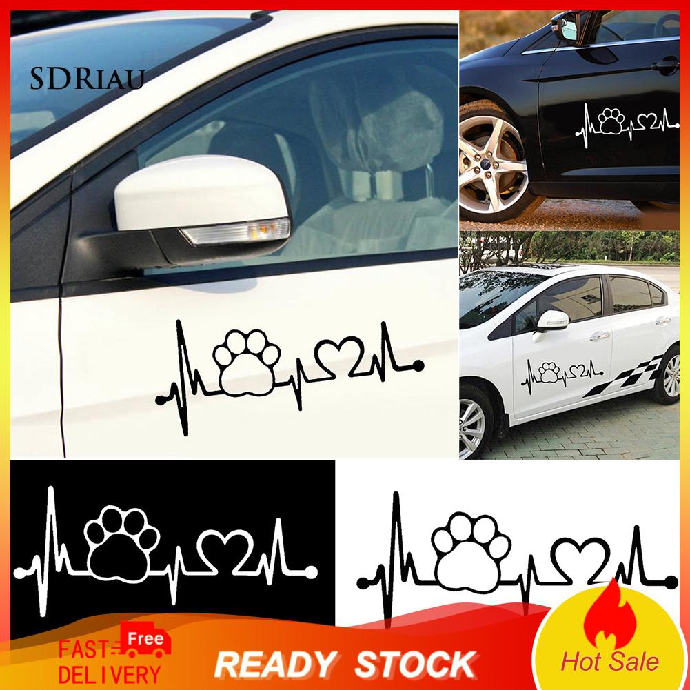 Decal Trang Trí Thân Xe Hình Dấu Chân Cún Và Nhịp Tim Sáng Tạo