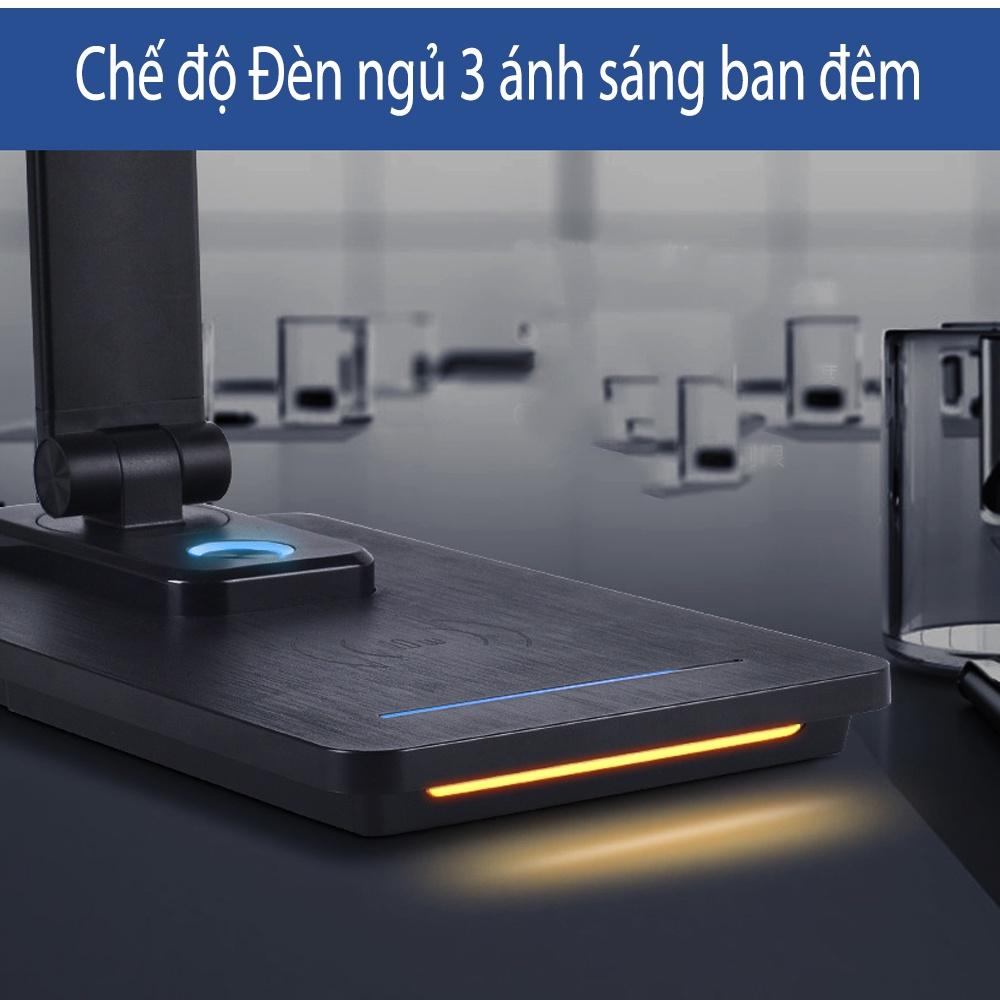 Đèn bàn LED Kim loại 5 chế độ ánh sáng, Tích hợp sạc nhanh không dây 10W