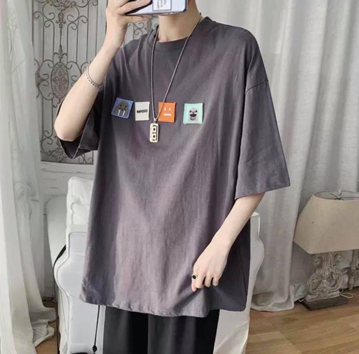 Áo thun unisex tay lỡ form rộng - phông thêu 4 logo