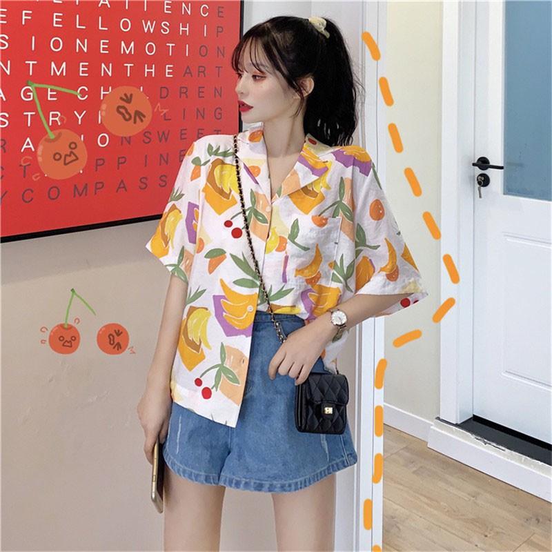 Áo Sơ Mi Chiffon Tay Ngắn In Họa Tiết Kiểu Hàn Quốc Thời Trang Mùa Hè Cho Nữ
