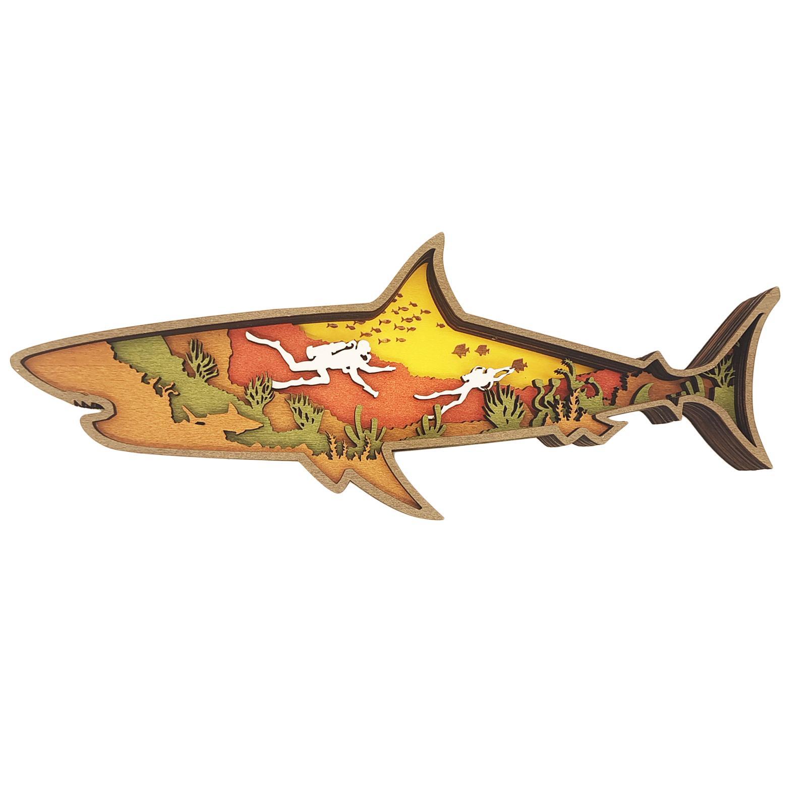 Animal Wooden Craft Ornament  Decor Shark for Office Table
