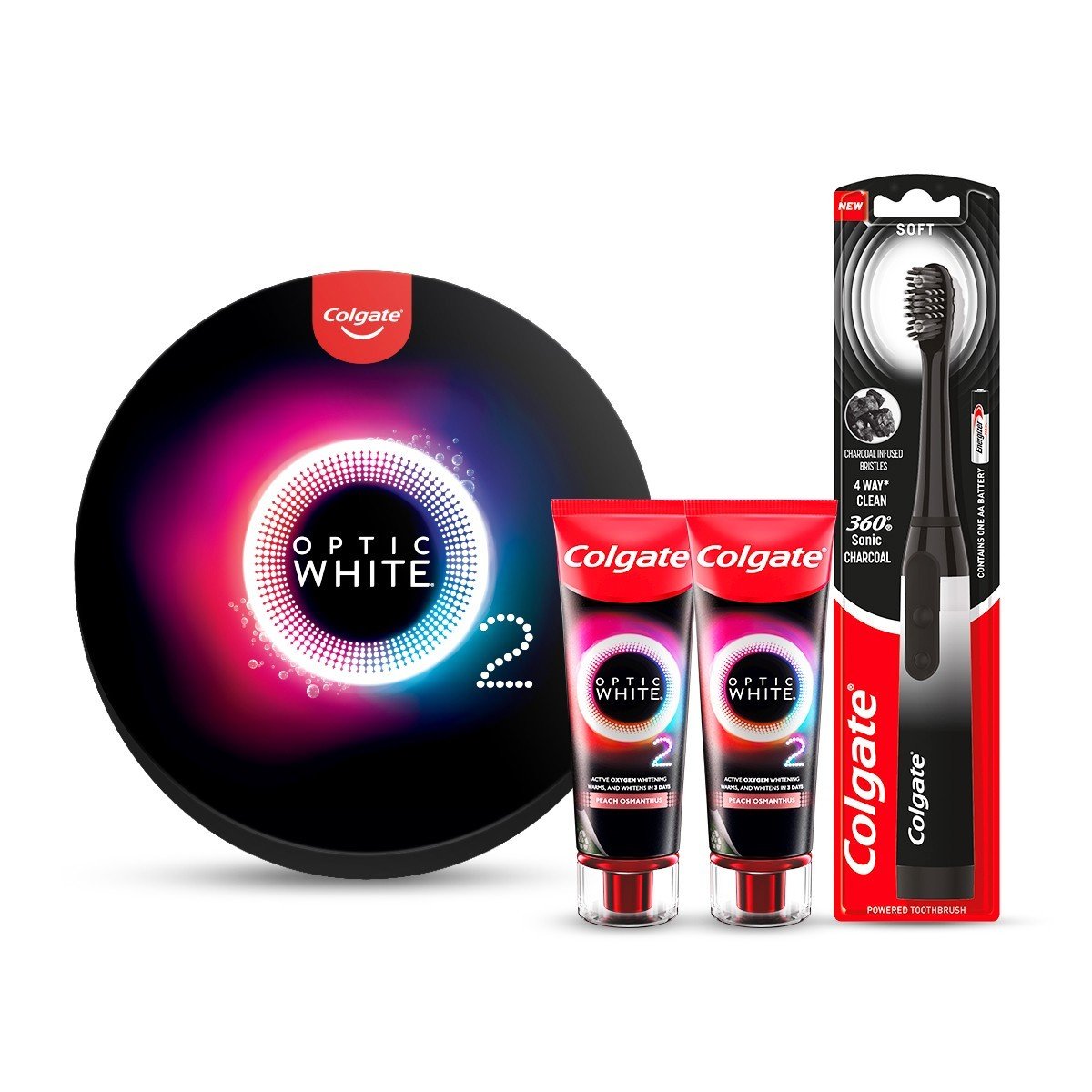 Combo bàn chải điện Colgate Sonic Charcoal và 2 kem đánh răng Colgate Optic White O2 85g trắng răng 3 ngày