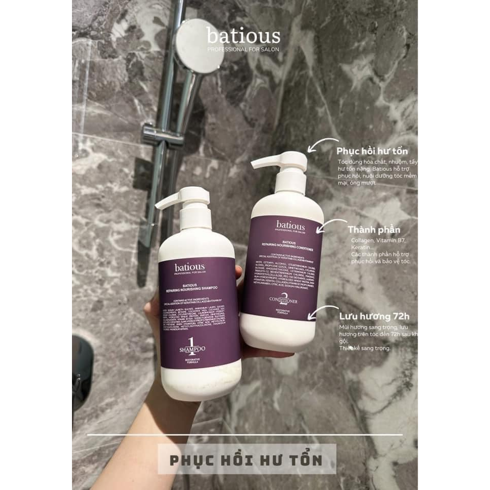 Cặp Dầu Gội Xả Batious Ngăn Ngừa Giảm Rụng Tóc. Dầu Gội Xả Mượt Tóc, Nhanh Mọc Tóc Nhanh  Chai 500ml-960ml(Nhập Khẩu Chính Gạch)