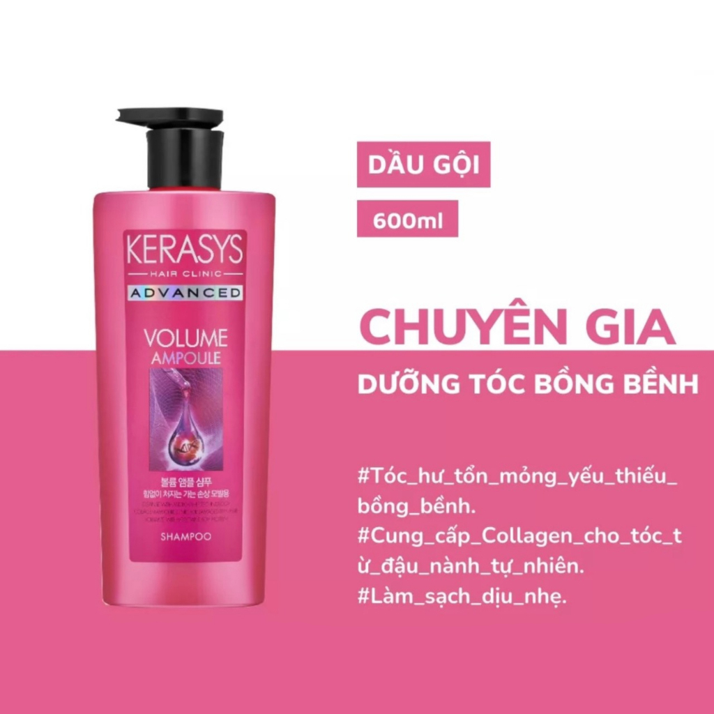 Dầu gội xả dưỡng tóc bồng bềnh chắc khỏe Kerasys Advanced Volume Ampoule Hàn Quốc 600ml