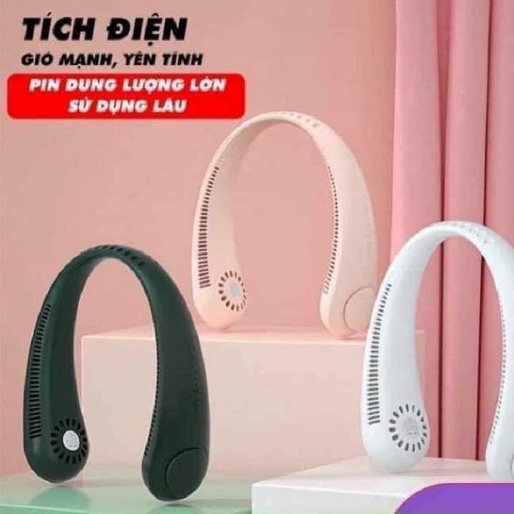 Quạt đeo cổ mini không cánh tích điện thông minh tiện lợi, thời trang, dáng thể thao