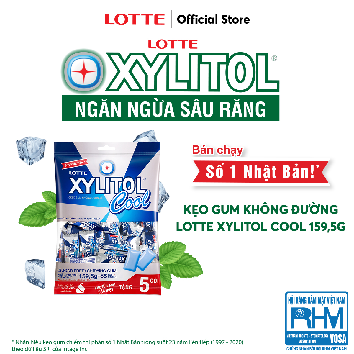 Kẹo gum không đường Lotte Xylitol Cool 159,5 g