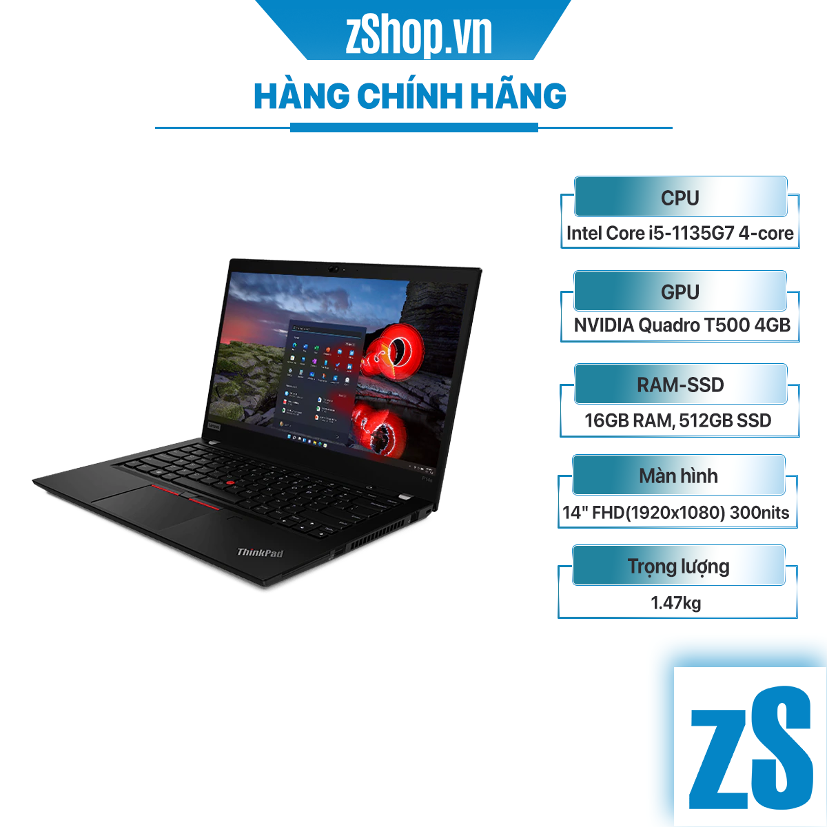 Laptop Lenovo ThinkPad P14s Gen 2 - Core i5-1135G7, 16GB, 512GB, Quadro T500, 14&quot; FHD (Hàng Chính Hãng