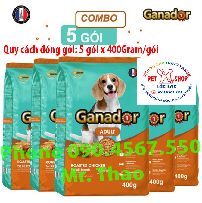 Combo 5 gói thức ăn cho chó trưởng thành Ganador vị gà nướng Adult Roasted Chicken Flavor 400gr