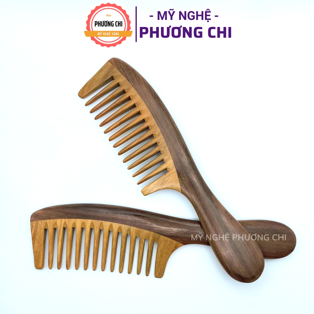 Lược Gỗ Răng Thưa Chải Tóc Rối, Xoắn Dài 19,5cm, Lược Chải Tóc Gỡ Rối Massage Đầu | Mỹ Nghệ Phương Chi