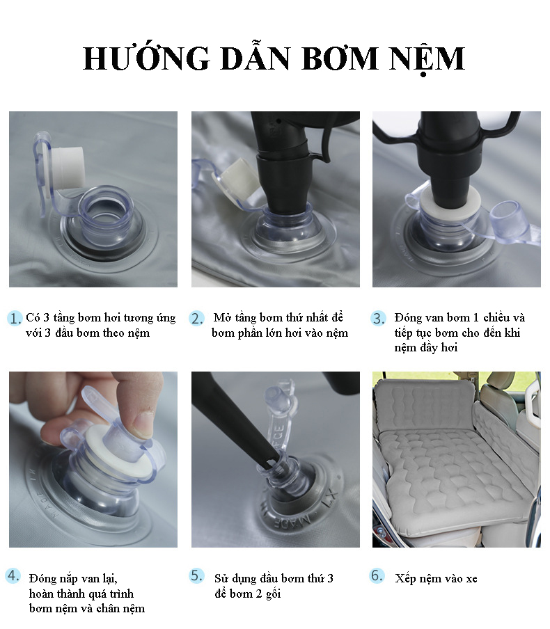 Giường Nệm Đệm Hơi Ô Tô Cao Cấp PHIÊN BẢN MỚI dùng cho Xe Hơi 4 đến 7 chỗ (bán tải, sedan, SUV, ...)