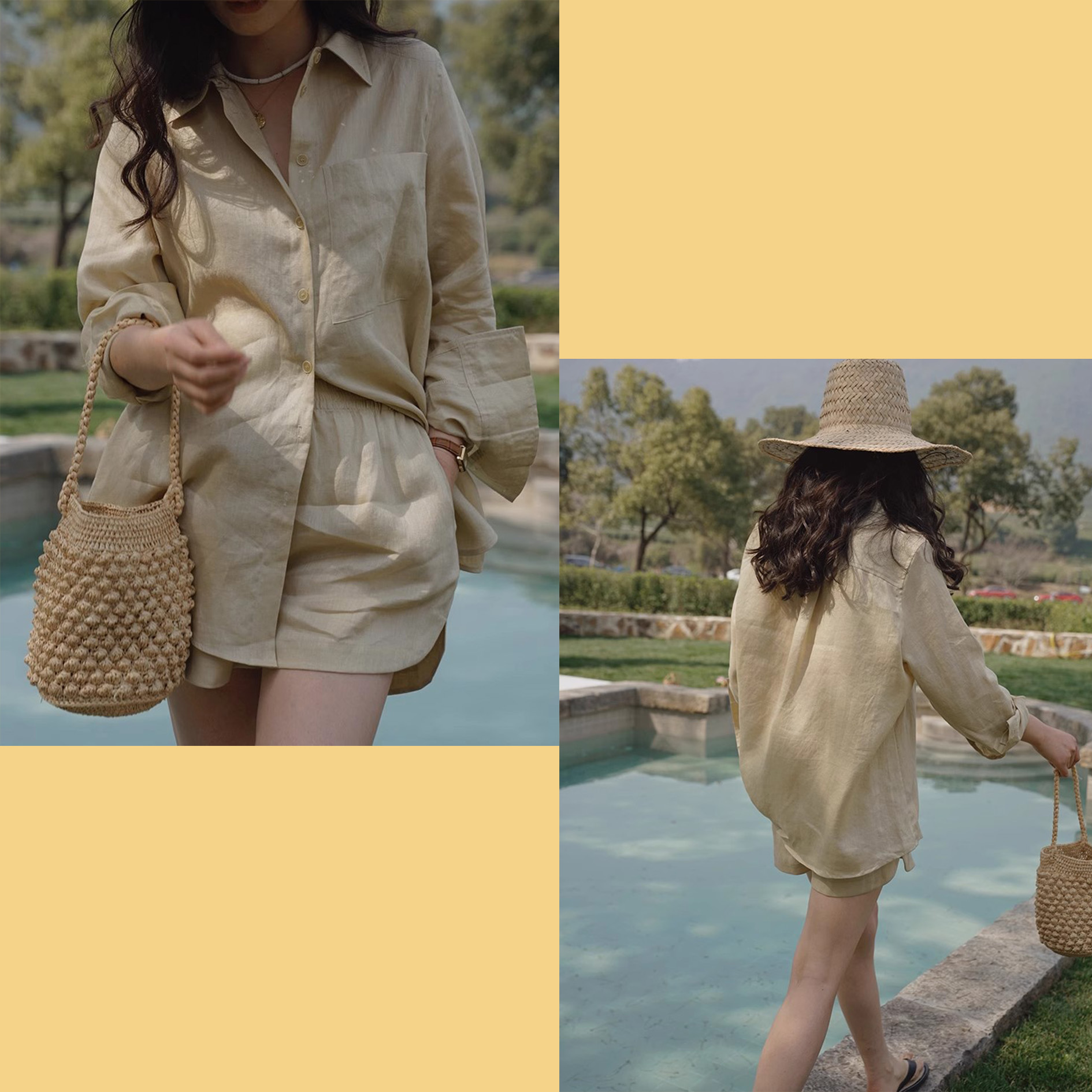 Bộ sơ mi nữ màu be nhẹ nhàng phong cách vintage Hàn Quốc, chất linen mềm mát Đũi Việt DV05
