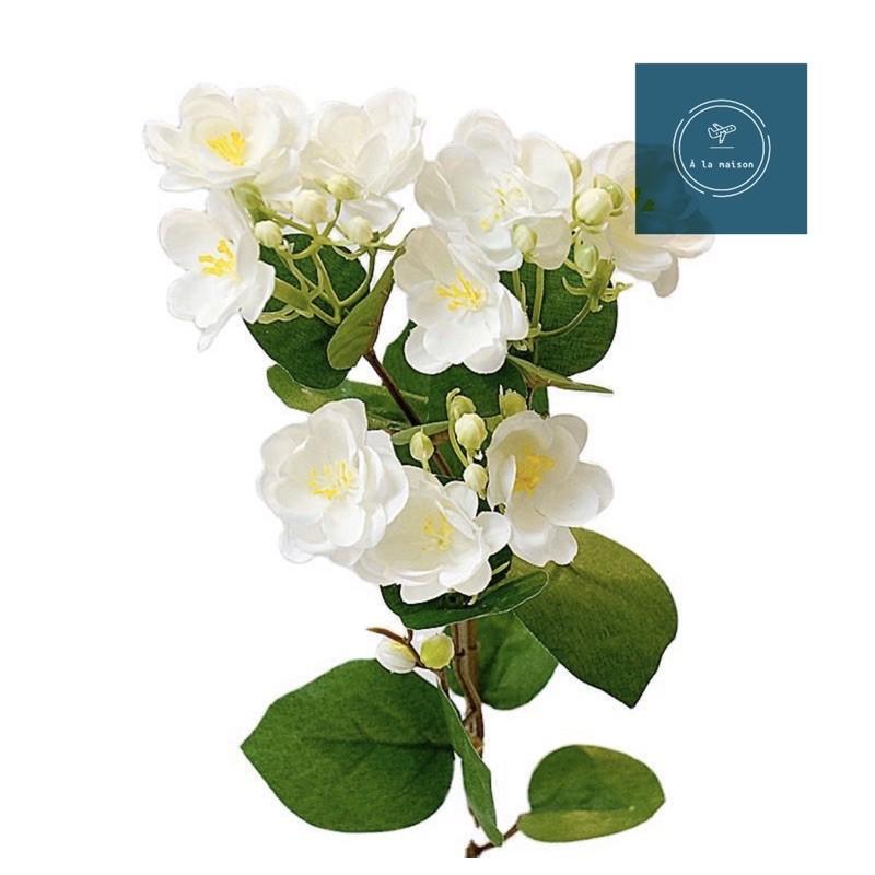 Hoa lụa - Cành hoa nhài nhân tạo cao cấp 60cm gồm nhiều nhánh hoa xinh xắn trong trẻo, hoa decor hoa cô dâu