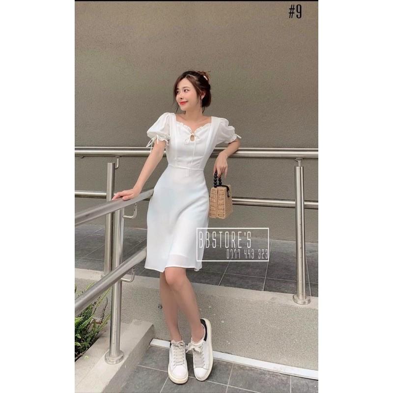 Đầm voan cổ nhún tay phồng xinh lung linh