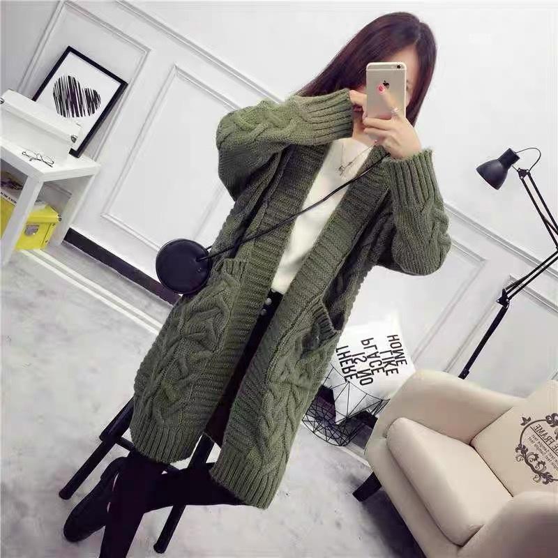 MS473 Áo khoác len cardigan vặn thừng dáng dài