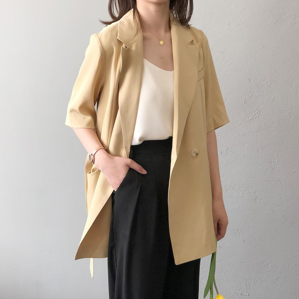 ÁO BLAZER NỮ NGẮN TAY PHỐI DÂY BUỘC EO