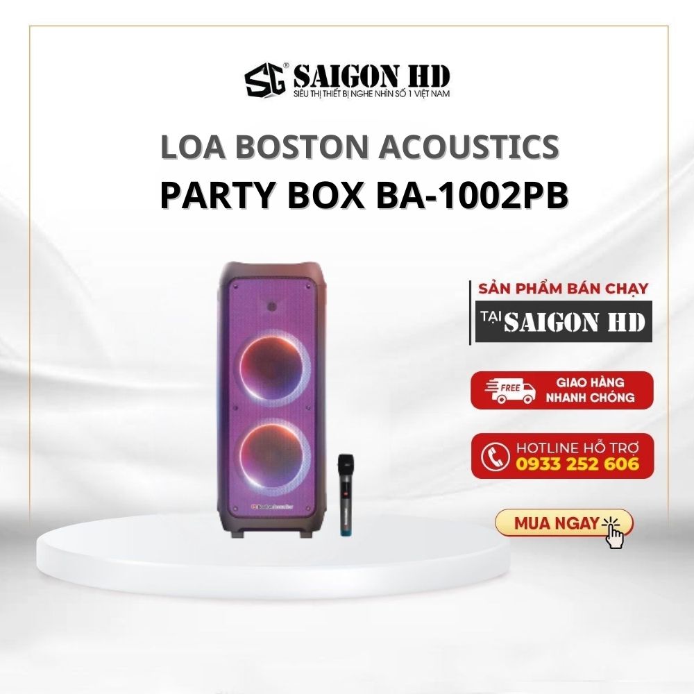 Loa Karaoke Bluetooth BOSTON ACOUSTICS Party Box BA-1002PB | Tích hợp Micro không dây | Tăng/giảm âm Bass ,Treble | Hàng Chính Hãng