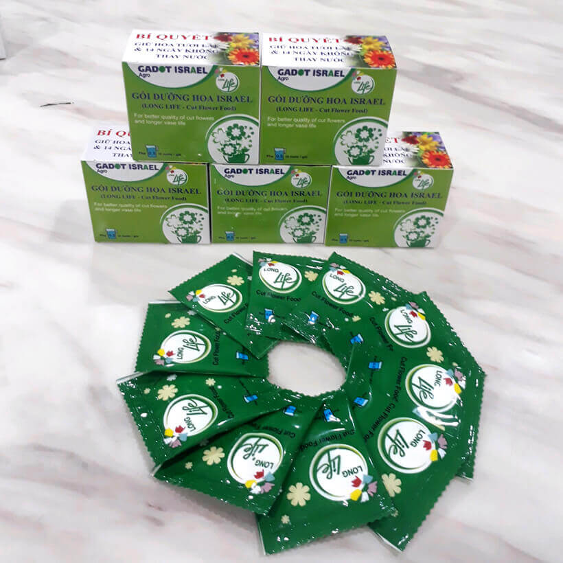 Bộ 5 hộp Chế phẩm xử lý hoa Longlife của Israel - Bảo quản hoa cắm bình tươi lâu và 14 ngày không thối nước