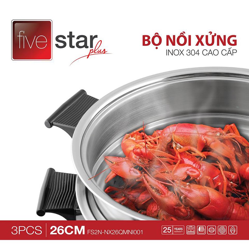 Bộ Nồi Xửng Lồng Sâu 26cm Inox 304 Fivestar