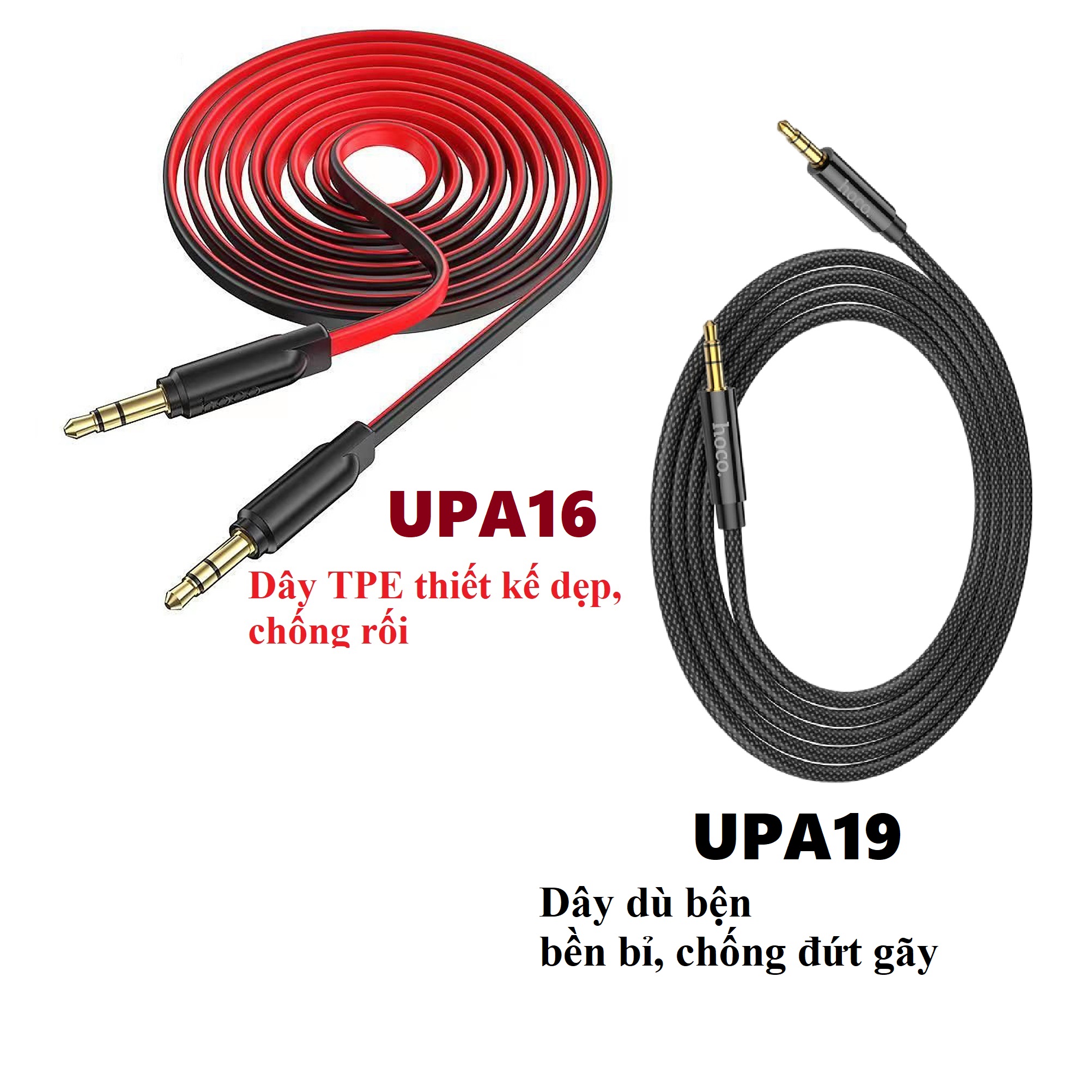 [ 3.5 to 3.5 ] Cáp âm thanh AUX 2 đầu 3.5 mm cho điện thoại tai nghe laptop loa hoco UPA16 dây dẹp UPA19 dây dù (1m) _ Hàng chính hãng