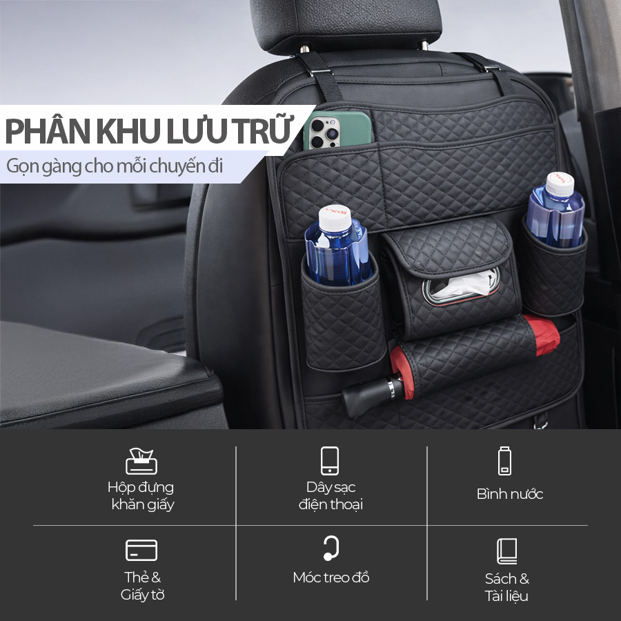 Túi Đựng Đồ Xe Hơi Đa Năng Sau Ghế Ô Tô CIND CD-L011 Da PU Màu Đen - Nhập Khẩu Chính Hãng