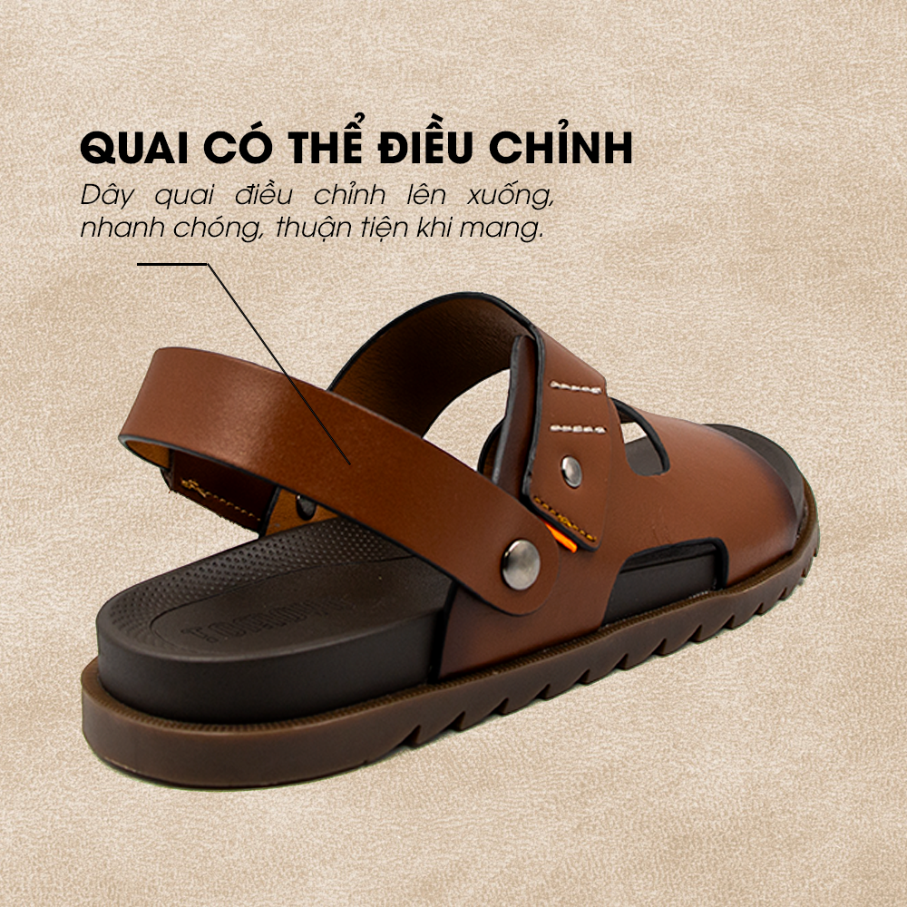 Sandal Tomoyo Da Bò Thật Đế Rãnh Chống Trượt TMS301