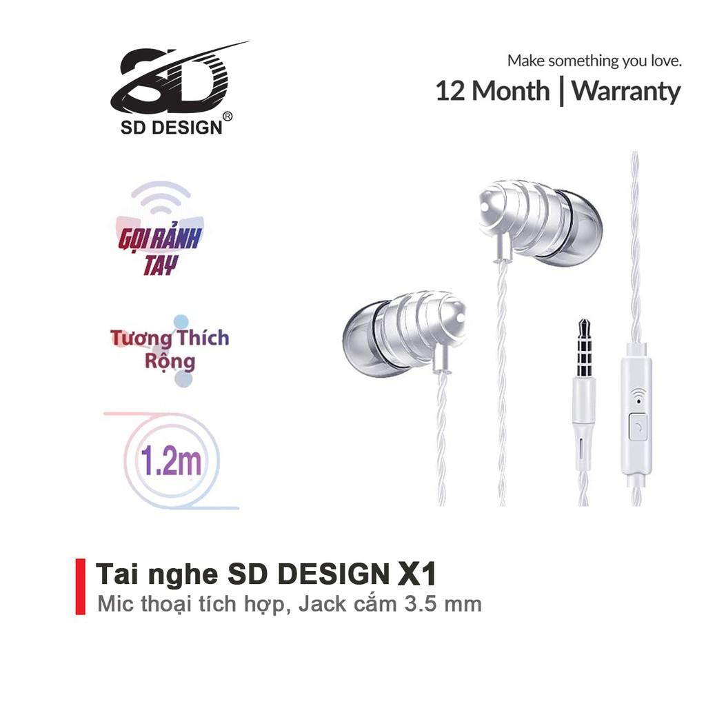 Tai nghe SD DESIGN X1 cao cấp, jack cắm 3.5mm dành cho iphone, samsung, oppo, có mic, bảo hành 1 đổi 1