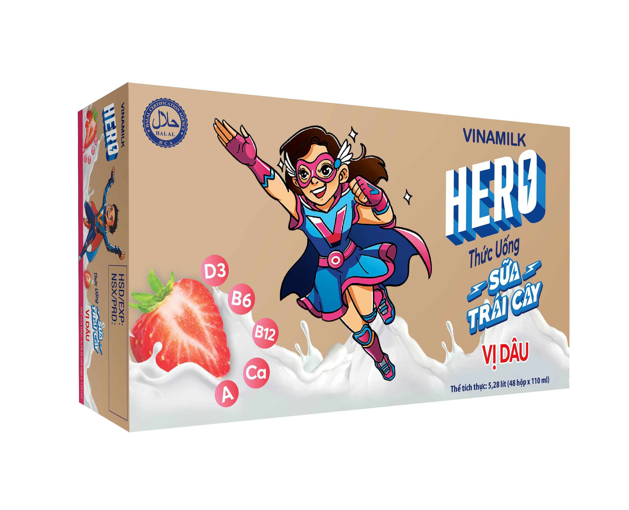 THỨC UỐNG SỮA TRÁI CÂY HERO VỊ DÂU - THÙNG 48 HỘP X 110ML