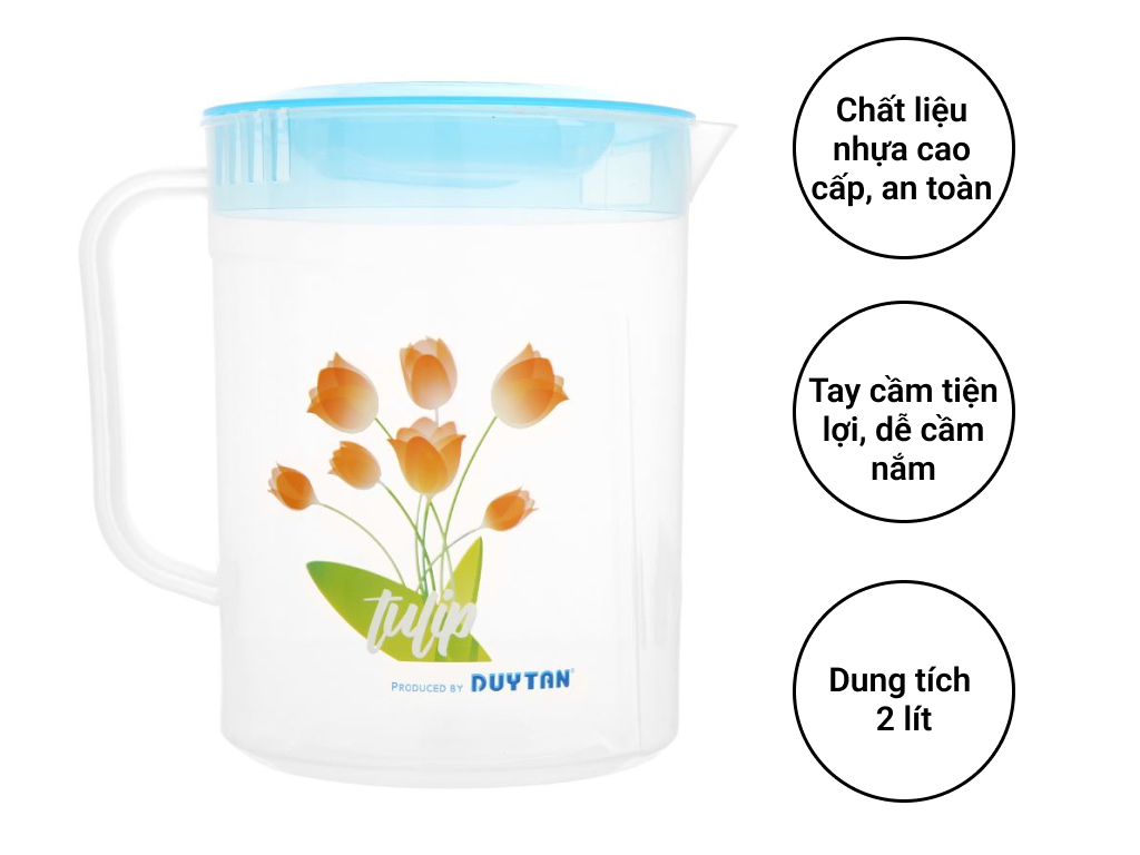 Ca Tulip Nhựa DUY TÂN 2L (Giao màu ngẫu nhiên) - Ca nhựa trong suốt, có vạch chia