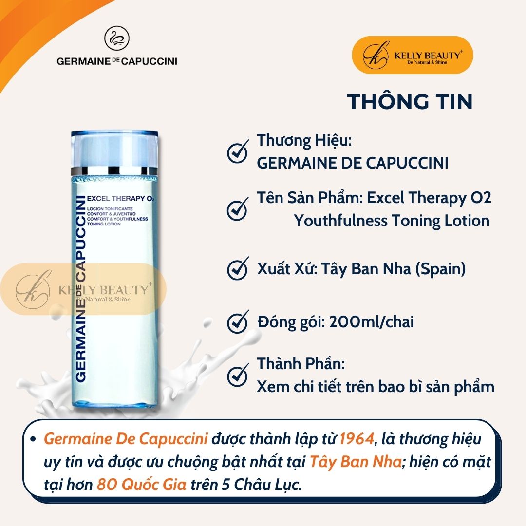 Nước Cân Bằng Thanh Lọc Da Germaine Excel Therapy O2 Comfort &amp; Youthfulness Toning Lotion | Kelly Beauty