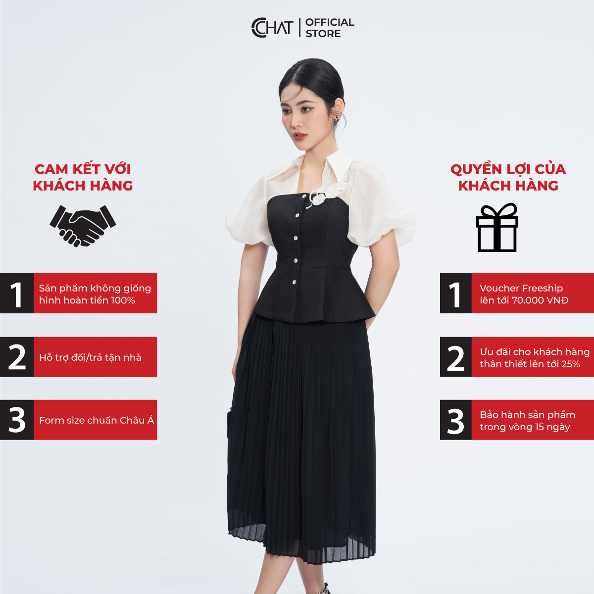 Áo Sơ Mi Nữ Cổ Kiểu Tay Bom Peplum Chất Liệu Tuytsi Cao Cấp 53FNS8003PT