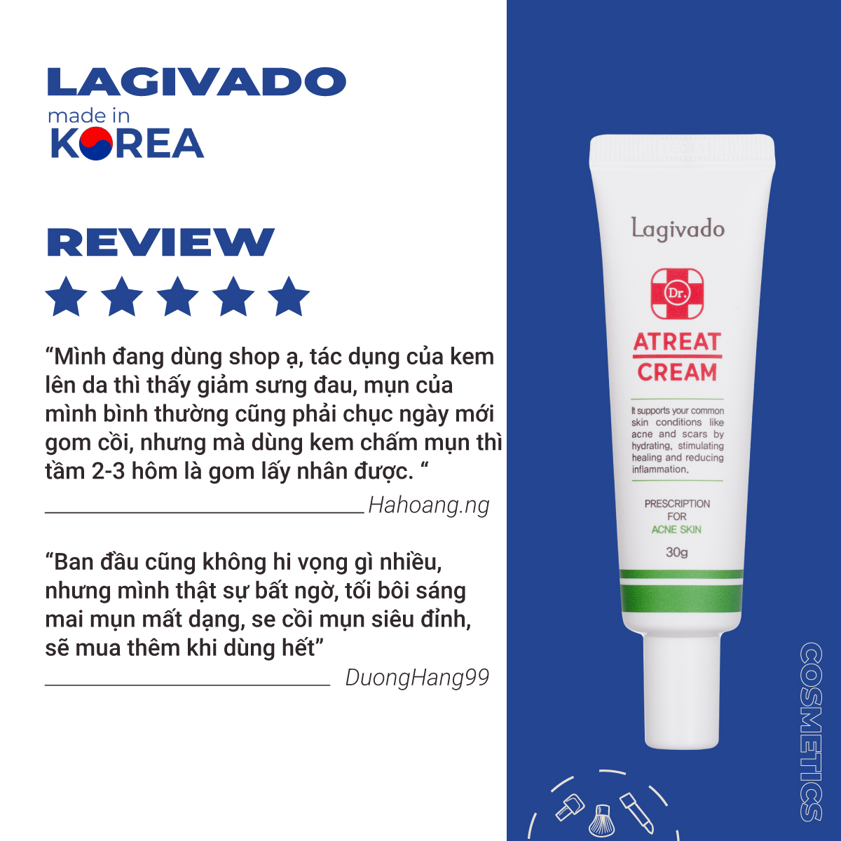 Kem chấm giảm mụn Hàn Quốc Lagivado ngừa thâm sẹo rỗ, thông thoáng lỗ chân lông Dr. Atreat Cream 30 ml