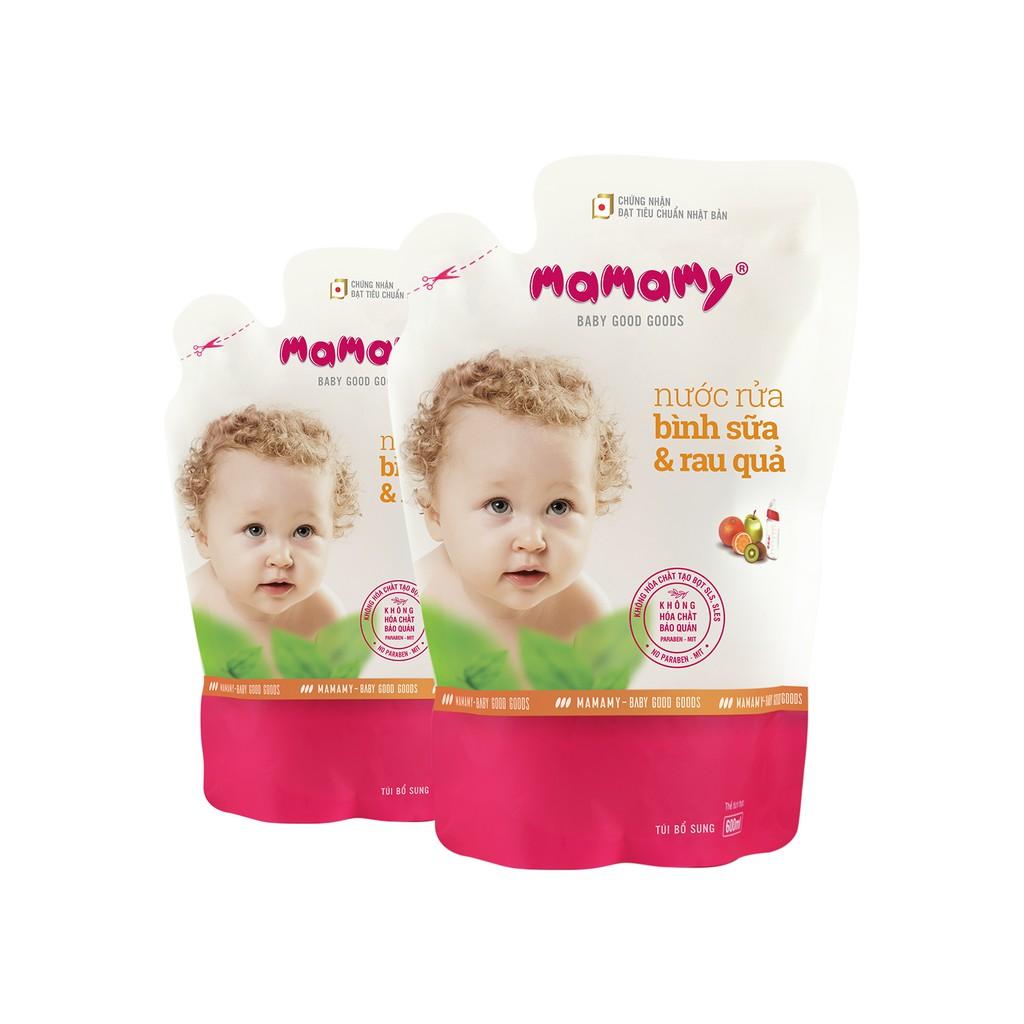 Combo 2 Túi bổ sung Nước rửa bình sữa &amp; rau quả Mamamy 600 ml